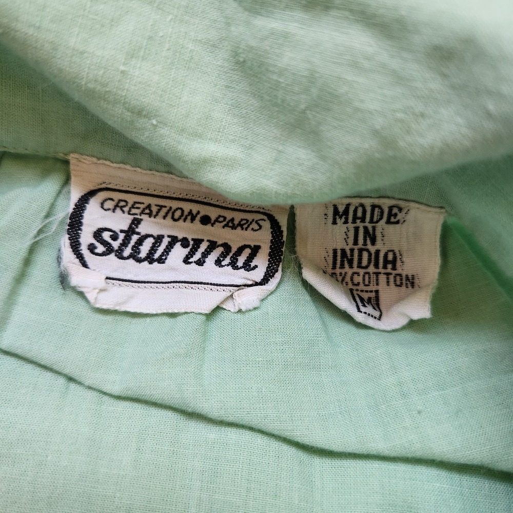 Vtg 70s Starina Floral‎ Embroidered Cotton House Dress Boho Size M Green - Picture 3 of 7